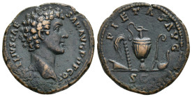 IMPERIO ROMANO. MARCO AURELIO. As. Roma (140-144). A/ Cabeza a der.; AVRELIVS CAESAR AVG PII F COS. R/ Instrumentos sacerdotales; PIETAS AVG, SC.C. AE...
