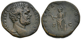 IMPERIO ROMANO. CLODIO ALBINO. Sestercio. Roma (194-195). A/ Cabeza a der.; D CLOD SEPT ALBIN CAES. R/ Minerva con lanza y escudo a sus pies y rama de...