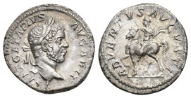 IMPERIO ROMANO. GETA. Denario. Roma (210-212). A/ Cabeza laureada a der.; SEPT GETA PIVS AVG BRIT. R/ Geta a caballo con cetro a izq.; ADVENTVS AVGVST...