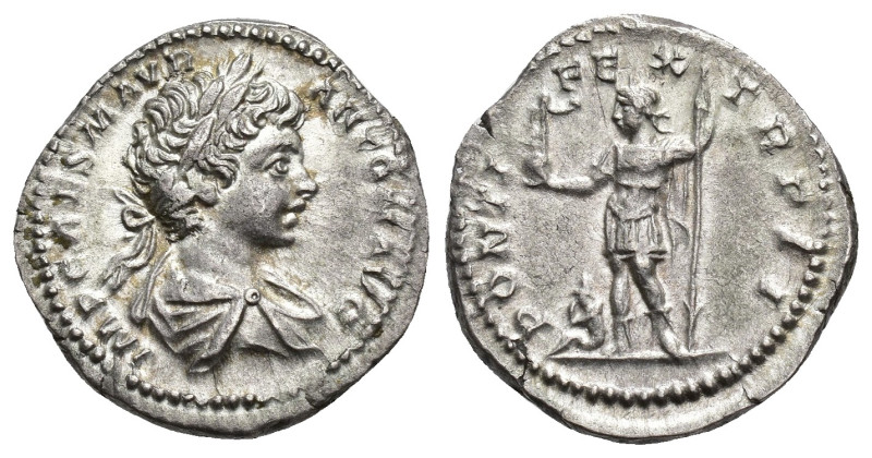 IMPERIO ROMANO. CARACALLA. Denario. Roma (199). A/ Busto laureado y drapeado a d...