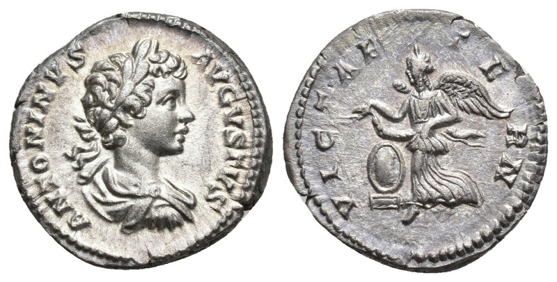 IMPERIO ROMANO. CARACALLA. Denario. Roma (199-200). A/ Busto laureado, drapeado ...