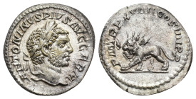 IMPERIO ROMANO. CARACALLA. Denario. Roma (216). A/ Cabeza laureada a der.; ANTONINVS PIVS AVG GERM. R/ León radiado a izq.; P M TR P XVIIII COS IIII P...