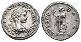 IMPERIO ROMANO. CARACALLA. Denario. Laodicea (199). A/ Busto laureado y drapeado a der.; IMP CAE M AVR ANT AVG P TR P II. R/ Spes a izq.; SPES PVBLICA...