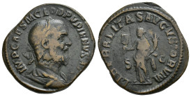 IMPERIO ROMANO. PUPIENO. Sestercio. Roma (238). A/ Busto laureado y drapeado a der.; IMP CAES M CLOD PVPIENVS AVG. R/ Liberalitas a izq. con ábaco y c...