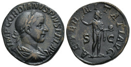 IMPERIO ROMANO. GORDIANO III. Sestercio. Roma (241-244). A/ Busto laureado y drapeado a der.; IMP GORDIANVS PIVS FEL AVG. R/ Sol mirando a izq. con gl...