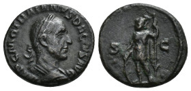 IMPERIO ROMANO. TRAJANO DECIO. Semis. Roma (249-251). A/ Busto laureado a der.; IMP C M Q TRAIANVS DECIVS. R/ Marte con lanza y escudo a izq., S-C. AE...