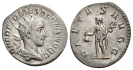 IMPERIO ROMANO. HERENIO ETRUSCO. Antoniniano. Roma (250-251). A/ Busto radiado y drapeado a der.; Q HER ETR MES DECIVS NOB C. R/ Mercurio a izq. con b...