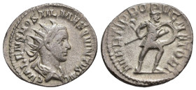 IMPERIO ROMANO. HOSTILIANO. Antoniniano. Roma (250-251). A/ Busto radiado y drapeado a der.; C VALENS HOSTIL MES QVINTVS NC. R/ Marte con lanza y escu...