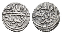 ACUÑACIONES HISPANO-ÁRABES. ALMORÁVIDES. Ali b. Yusuf. Quirate. S.C/S.F. AR 0,92 g. 9 mm. V-no; Ho-no; B-Cb40 (var. inédita en nasjí). MBC. Rarísima....