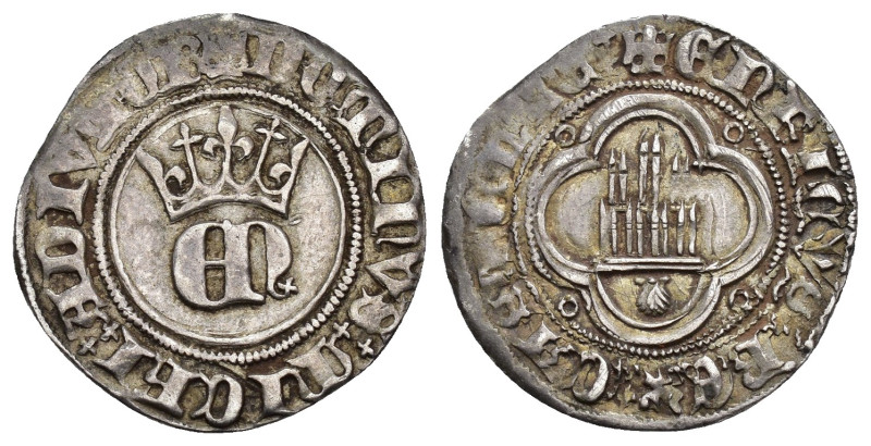 REINOS DE CASTILLA Y LEÓN. Enrique II. 1/2 real. Coruña . A/ DOMINVS MICHI ADIVT...