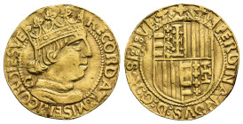 CORONA DE ARAGÓN. FERNANDO I DE NÁPOLES. Ducado. Nápoles. S/F. R/ C detrás del busto. Crus-652C. IV-997. MBC. Muy escasa.