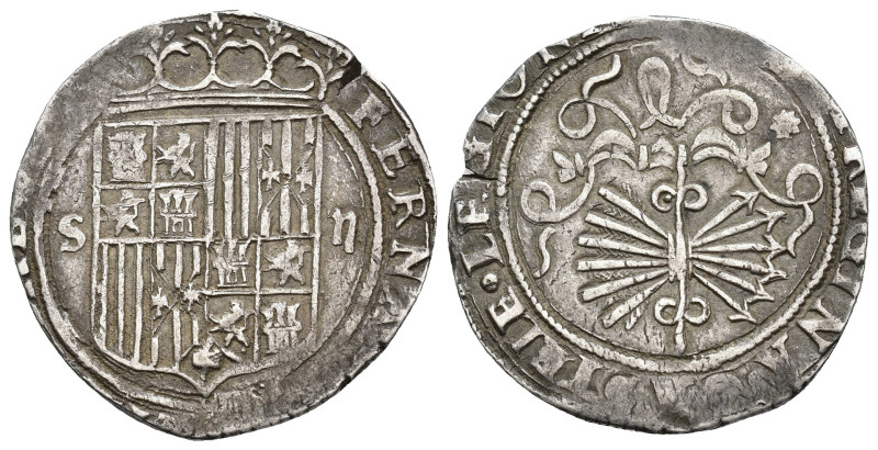 REYES CATÓLICOS. 2 reales. Sevilla. A/ S-II, estrella en rev. AR 6,75 g. 28,7 mm...