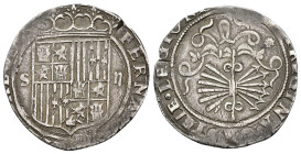 REYES CATÓLICOS. 2 reales. Sevilla. A/ S-II, estrella en rev. AR 6,75 g. 28,7 mm. AC-516. Cospel ligeramente abierto. MBC.