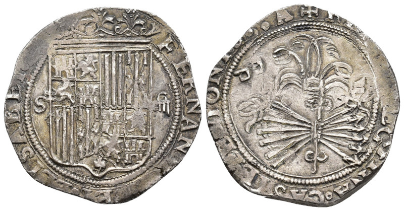 REYES CATÓLICOS. 4 reales. Sevilla. "D cuadrada". AR 13,63 g. 31,6 mm. AC-564. M...