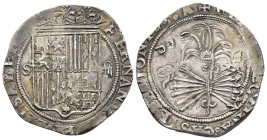 REYES CATÓLICOS. 4 reales. Sevilla. "D cuadrada". AR 13,63 g. 31,6 mm. AC-564. MBC.