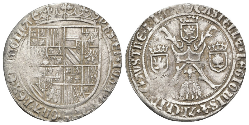 JUANA Y FELIPE I. 1/2 real. 1505. Amberes. AR 3,38 g. 27,3 mm. Vanhoudt-197AN. L...