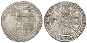 JUANA Y FELIPE I. 1/2 real. 1505. Amberes. AR 3,38 g. 27,3 mm. Vanhoudt-197AN. Leves vanos. MBC. Rara.
