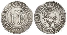 JUANA Y CARLOS. 1/2 real. Amberes. A/ Marca de ceca en ley. del anv. y rev. R/ AR 1,63 g. 21,9 mm. Vanhoudt-218AN. MBC/MBC-. Rara.