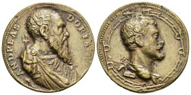 CARLOS V. Medalla. A/ Busto de Andrea Doria a der., detrás tridente. R/ Busto de León Leoni. C. 1541. AE 31,43 g. 40 mm. Fundición posterior. EBC-.