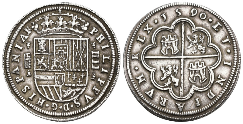 FELIPE II. 4 reales. 1590. Segovia. Acueducto de 5 arcos y 2 pisos. Ley. HISPANI...