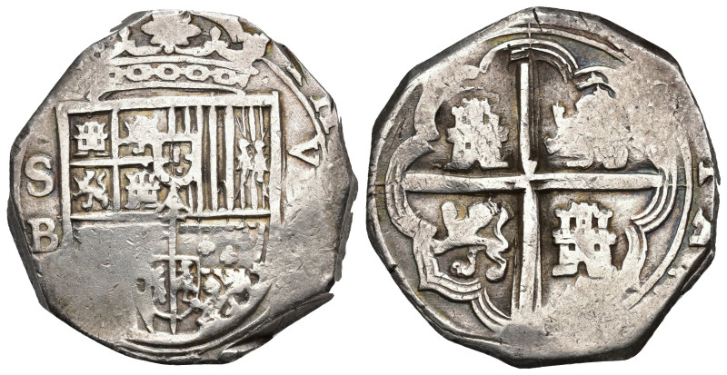 FELIPE II. 8 reales. Sin fecha visible. Sevilla. Tipo OMNIVM. B (1596-1598). AR ...