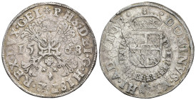 FELIPE II. Escudo de Borgoña. 1568. Nimega. AR 29,32 g. 40,3 mm. Vanhoudt-290.NIJ Ligera plata agria. MBC.