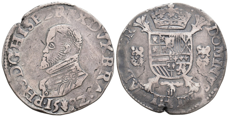 FELIPE II. Escudo felipe. 1592. Amberes. AR 33,33 g. 42,1 mm. Vanhoudt-362.AN. P...