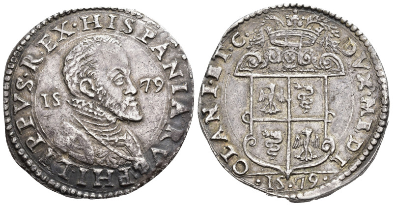FELIPE II. Ducatón. 1579. Milán. AR 32,04 g. 40,9 mm. Crippa-11; Olivares-23. Pá...