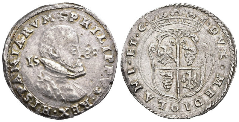 FELIPE II. 1/2 ducatón. 1588. Milán. AR 16,04 g. 35,1 mm. Crippa-26/C-3; Olivare...