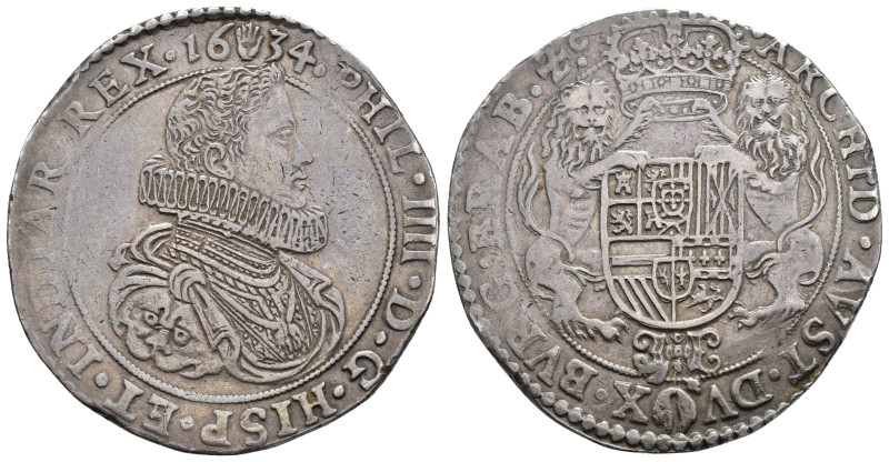 FELIPE IV. Ducatón. 1634. Amberes. AR 32,11 g. 42,4 mm. Vanhoudt-642AN. Pequeñas...