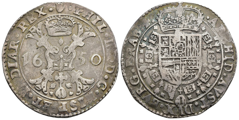 FELIPE IV. Patagón. 1650. Amberes. AR 28,03 g. 43,8 mm. Vanhoudt-645.AN. MBC.