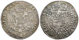 FELIPE IV. Patagón. 1650. Amberes. AR 28,03 g. 43,8 mm. Vanhoudt-645.AN. MBC.
