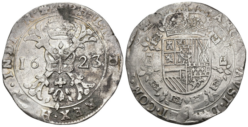 FELIPE IV. Patagón. 1623. Dôle. AR 26,73 g. 43,3 mm. Vanhoudt-645.DL. Oxidacione...