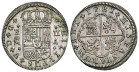 FELIPE V. 2 reales. 1721. Madrid. A. AR 5,58 g. 27,8 mm. VI-632. B.O. EBC.