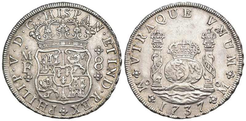 FELIPE V. 8 reales. 1737. México. MF. AR 26,96 g. 39,4 mm. VI-1145. EBC-.