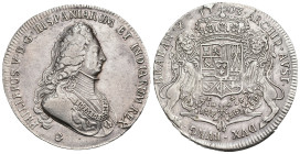 FELIPE V. Ducatón. 1703. Amberes. AR 32,48 g. 42,9 mm. Vanhoudt-736.AN. Rayas de ajuste y pequeña rebaba en rev. MBC+/EBC-.