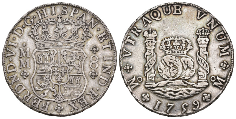 FERNANDO VI. 8 reales. 1759. México. MM. AR 26,75 g. 38,3 mm. VI-370. MBC.
