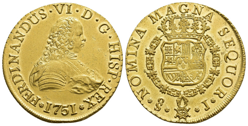 FERNANDO VI. 8 escudos. 1751. Santiago. J. AU 27,03 g. 35,1 mm. VI-632. Ligera a...