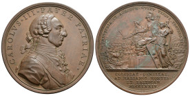 CARLOS III. Medalla. 1774. Colonización de Sierra Morena. Grabador de anv. Prieto y de rev. J.A. Gil. AE 82,4 g. 56 mm. Vives-46. SC.