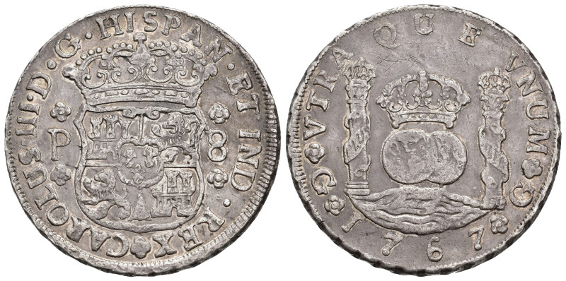CARLOS III. 8 reales. 1767. Guatemala. P. AR 26,93 g. 39,6 mm. VI-852. Finas ray...