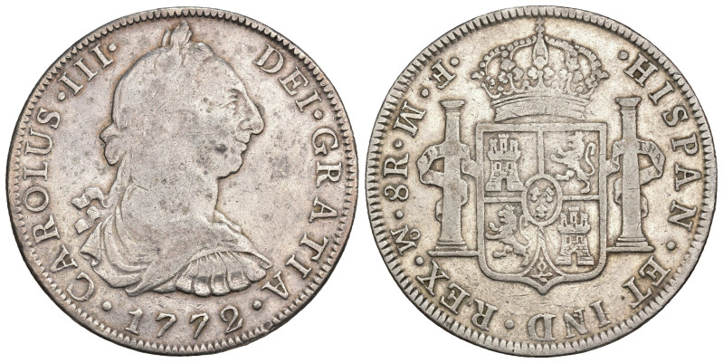 CARLOS III. 8 reales. 1772. México. FM invertidas. AR 26,64 g. 40,1 mm. VI-932. ...