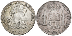 CARLOS III. 8 reales. 1782. México. FF. AR 26,82 g. 38,7 mm. VI-945. MBC-/MBC.
