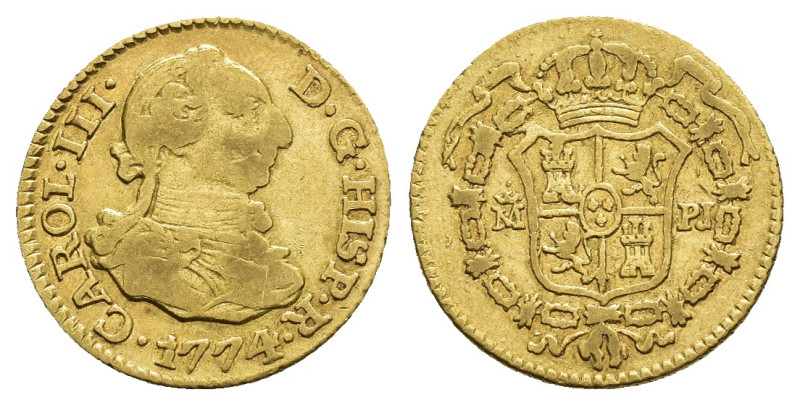 CARLOS III. 1/2 escudo. 1774. Madrid. PJ. AU 1,71 g. 14,8 mm. VI-1055. MBC-.