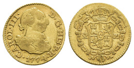 CARLOS III. 1/2 escudo. 1774. Madrid. PJ. AU 1,71 g. 14,8 mm. VI-1055. MBC-.