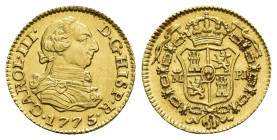 CARLOS III. 1/2 escudo. 1775. Madrid. PJ. AU 1,76 g. 14,6 mm. VI-1056. Fina rayita en anv. EBC.