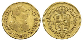 CARLOS III. 1/2 escudo. 1784. Madrid. JD. AU 1,74 g. 14,2 mm. VI-1063. MBC-/MBC.