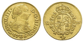 CARLOS III. 1/2 escudo. 1786. Madrid. DV. AU 1,73 g. 13 mm. VI-1065. MBC.