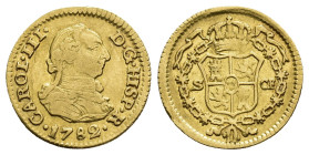 CARLOS III. 1/2 escudo. 1782. Sevilla. CF. AU 1,74 g. 15,5 mm. VI-1090. Acuñación floja en rev. MBC. Rara.