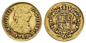CARLOS III. 1/2 escudo. 1782. Sevilla. CF. AU 1,76 g. 15,3 mm. VI-1090. MBC. Rara.