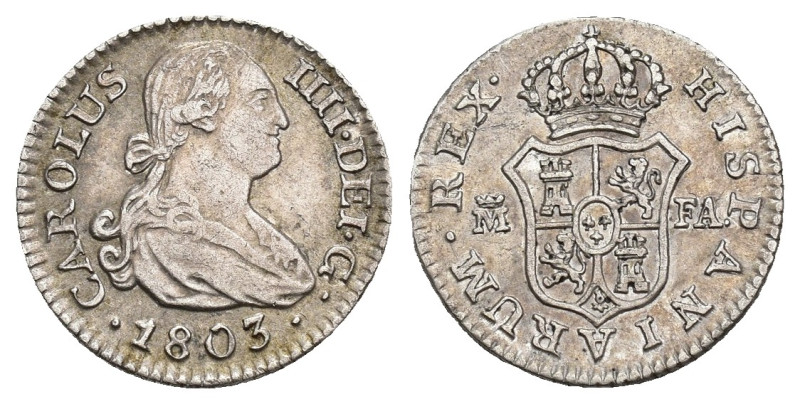 CARLOS IV. 1/2 real. 1803. Madrid. FA. AR 1,44 g. 13,7 mm. VI-227. MBC+.